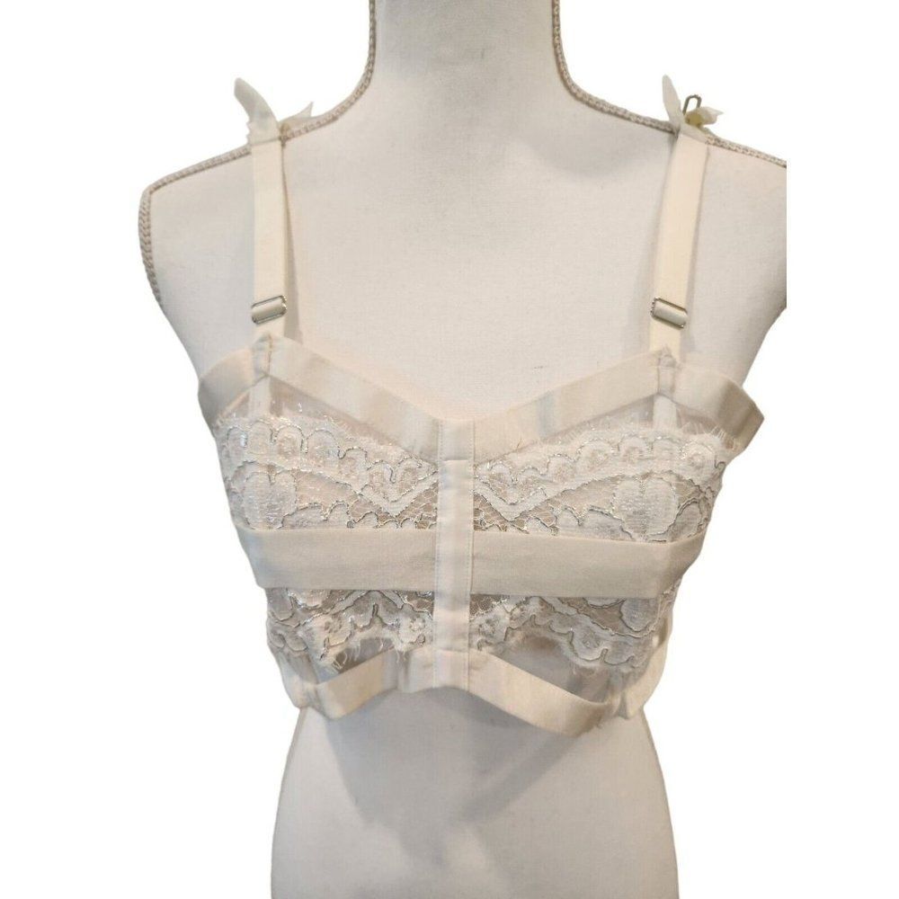 Victoria Secret Womens White Lace Form Shape Cage Bra M / L Long Line